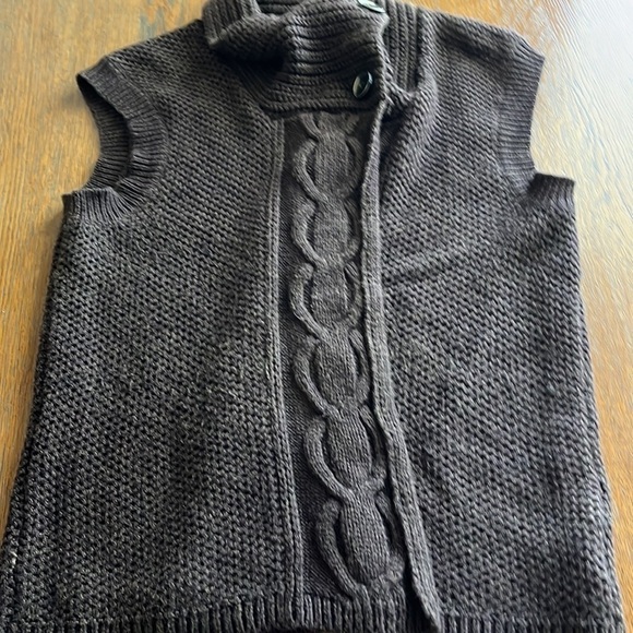 Eddie Bauer sweater vest buttoned collar size small wool blend coco brown cable - Picture 6 of 11